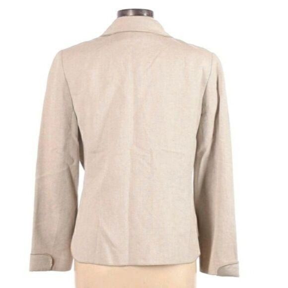 Vintage 80's Harve Benard Linen Safari Button Down Shacket Blazer Tan Sz 12 - Picture 2 of 8